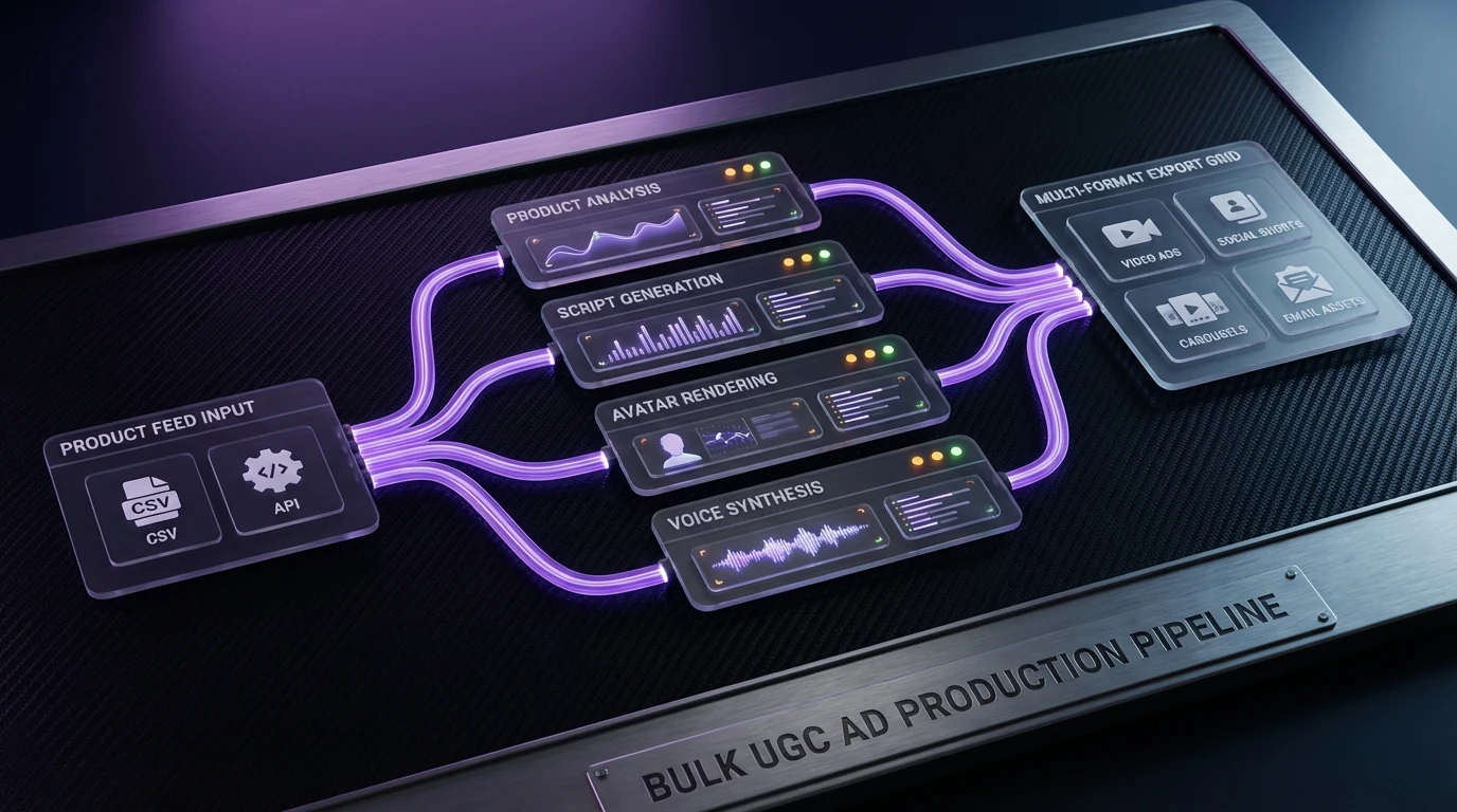 Bulk UGC production workflow — from product feed to 500 platform-ready videos