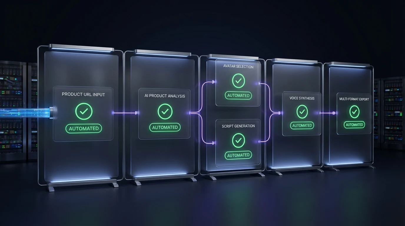 Automation workflow — zero-touch UGC video generation from product to export